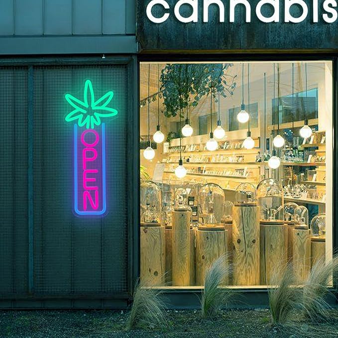 Green Leaf Neon Sign Dimmable Open Neon Lights for Wall Decor LED Neon Sign by USB Powered LED Neon Open Sign For Dispensary Beer Bar Man Cave Coffee Store Hotel Wall Party Decorations 16.8''x7''-Ruum Studio Home