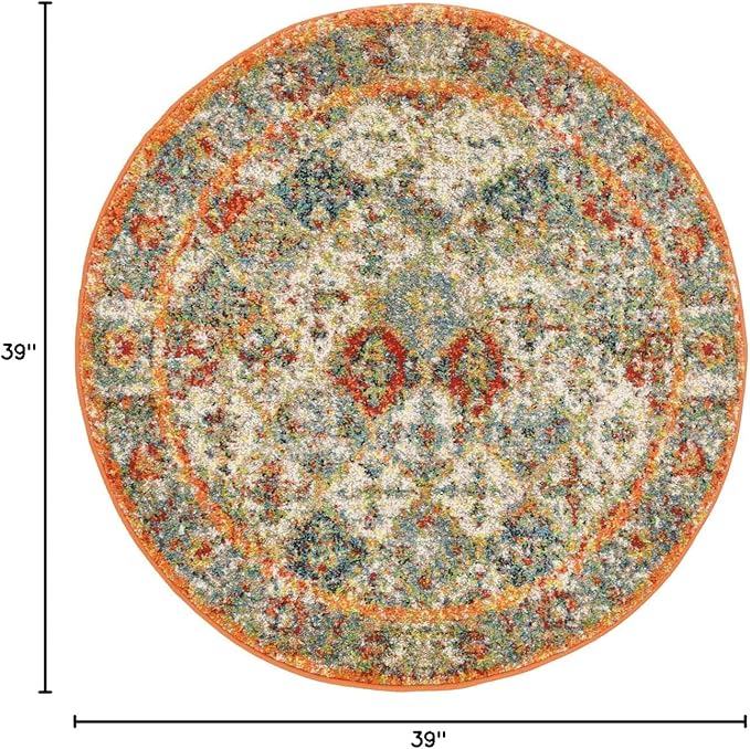 Unique Loom Rosso Collection Vintage, Traditional, Bohemian, Geometric, Distressed, Southwestern Area Rug (3' 3 x 3' 3 Round, Multi/Orange)-Ruum Studio Home