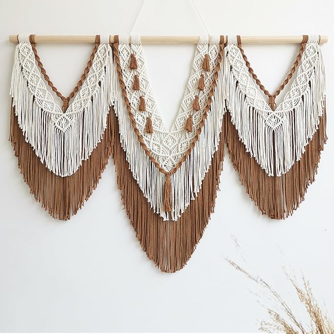 large macrame wall hanging - Boho Tapestry Macrame Wall Decor Art- Chic Bohemian Handmade Woven Tapestry Home Decoration for Bedroom Living Room Apartment Wedding Party - 43"x32" (Beige-Brown)-Ruum Studio Home