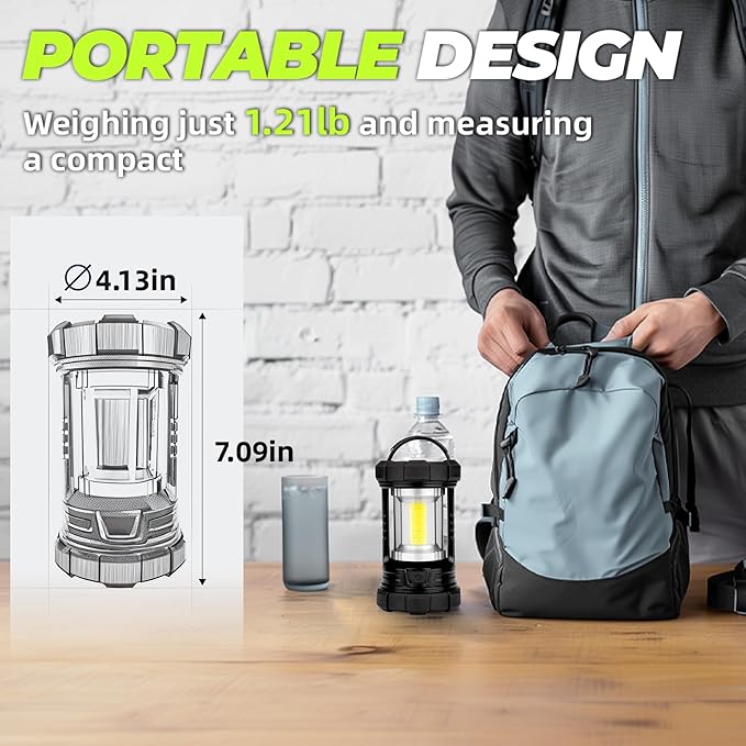 Rechargeable Camping Lantern, 3000LM 5 Light Modes Camping Light 4400 Capacity Phone Charger LED Impact-Resistant Flashlight Lantern Portable Waterproof Hurricane Lanterns for Emergency(Black)-Ruum Studio Home