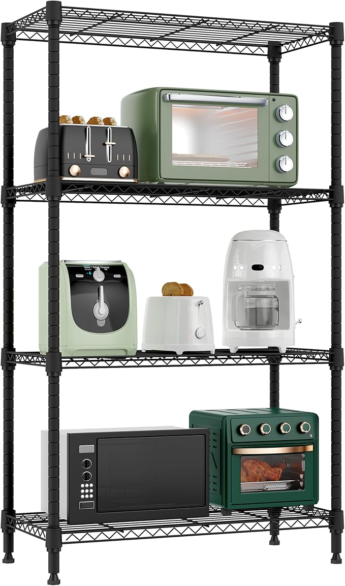1000 lbs 4 Tier Shelf Metal Storage Shelves Wire Rack Closet Organizers for Garage Kitchen Bathroom Laundry Black 11.8" D x 25.6" W x 45.5" H-Ruum Studio Home