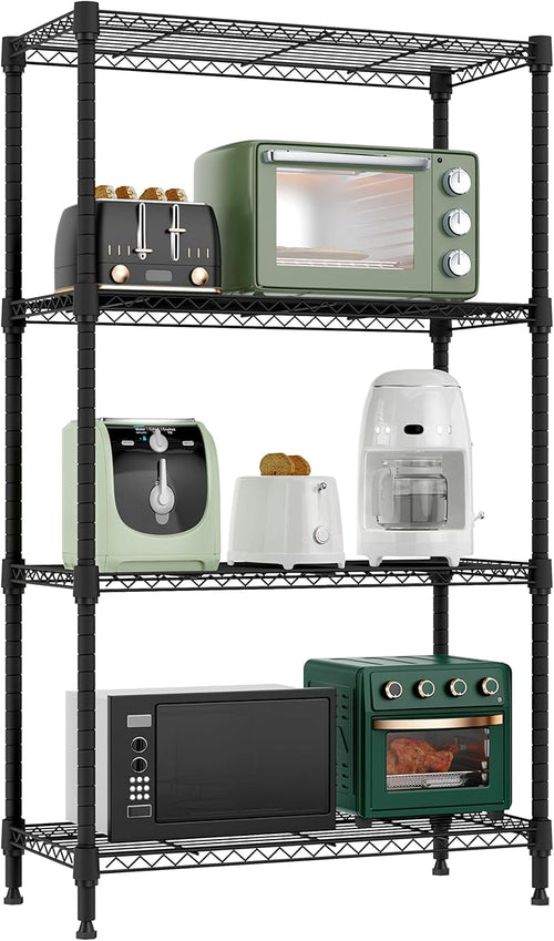 1000 lbs 4 Tier Shelf Metal Storage Shelves Wire Rack Closet Organizers for Garage Kitchen Bathroom Laundry Black 11.8" D x 25.6" W x 45.5" H-Ruum Studio Home