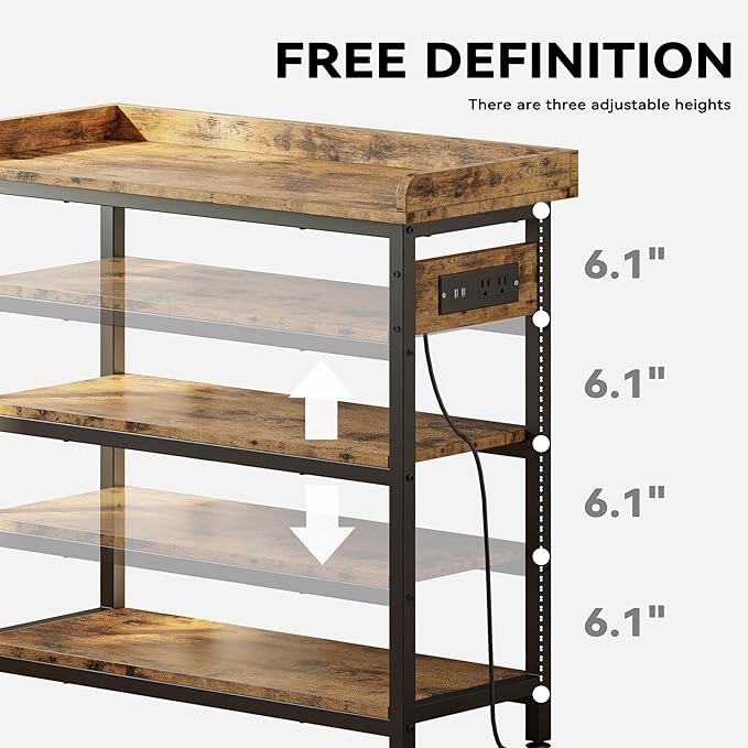 IRONCK Console Table, Sofa Table with Power Outlet, Farmhouse Hallway Table for Entryway, Living Room, Height Adjustable, Easy Assembly, Rustic Brown,32"-Ruum Studio Home