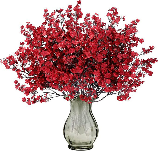 Sggvecsy 15 Pcs Babys Breath Artificial Flowers Gypsophila Bouquets Bulk Real Touch Fake Silk Flowers for Home Wedding DIY Floral Arrangement Kitchen Christmas Centerpiece Festival Decoration (Red)-Ruum Studio Home