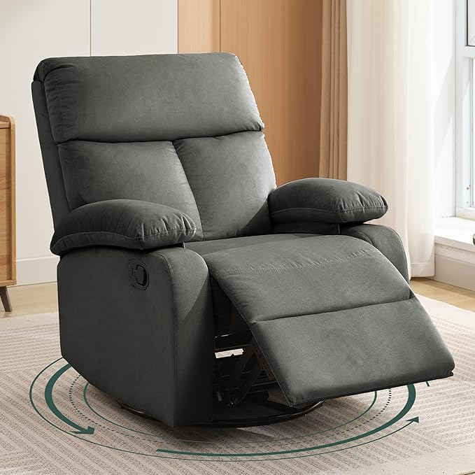 Swivel Rocker Recliner for Adults, Rocking Small Recliner Chair for Small Spaces, Glider-Nursery Rocking Chair for Living Room, RV, Nursery, Bedroom, Grey-Ruum Studio Home