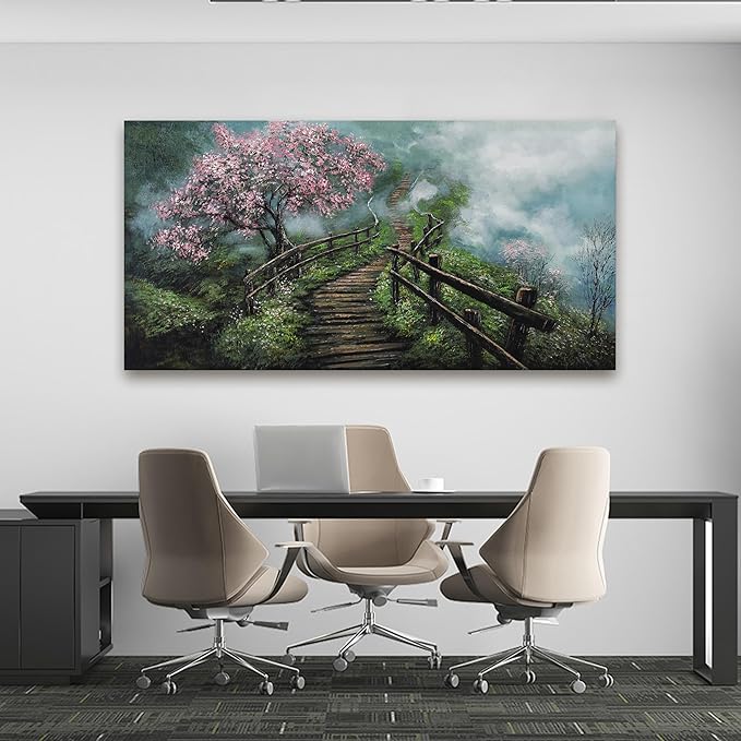 Canvas Wall Art Decor Modern Wall Art Pictures for Living Room Tree of Life Wall Art Decor Foggy Trail Large Artwork for Walls Tree Flower Wall Art Prints Art Work for Home Office Wall Decor 24" X 48"-Ruum Studio Home