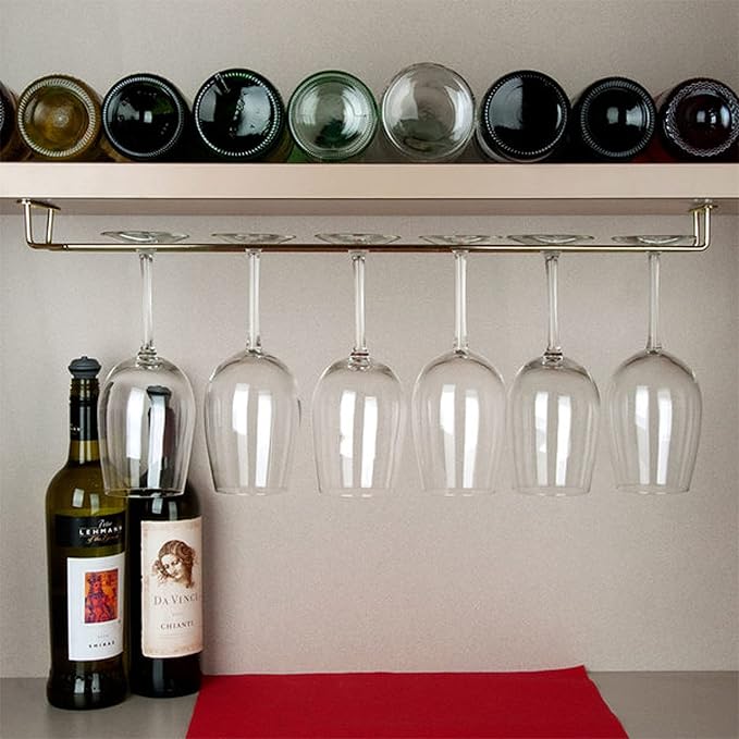 TrueCraftware- 24-Inch Wine Glass Rack Brass Finish Set of 2- Stemware Rack Wire Hanging Rack Under Cabinet Wine Glass Stemware Holder Glass Storage Hanger Organizer for Kitchen and Bar-Ruum Studio Home