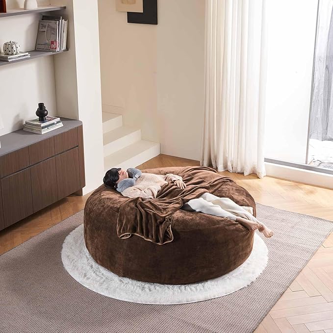 6FT,Oversized Bean Bag Chairs for Adults,Giant beanbag with Filler Included，Fluffy Memory Foam,Soft and Comfy Corduroy Fabric,Gaming Chairs Suitable for Living Room and Bedroom (Coffee Color, 6 Foot)-Ruum Studio Home