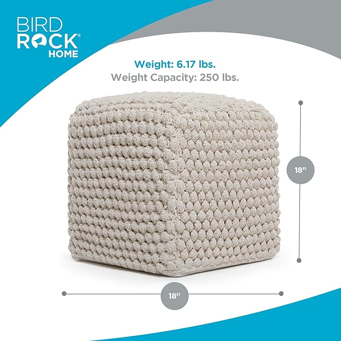 BIRDROCK HOME Bud Pouf Foot Stool Ottoman - Knit Bean Bag Floor Chair - Cotton Braided Cord - Great for The Living Room, Bedroom and Kids Room - Small Furniture-Ruum Studio Home