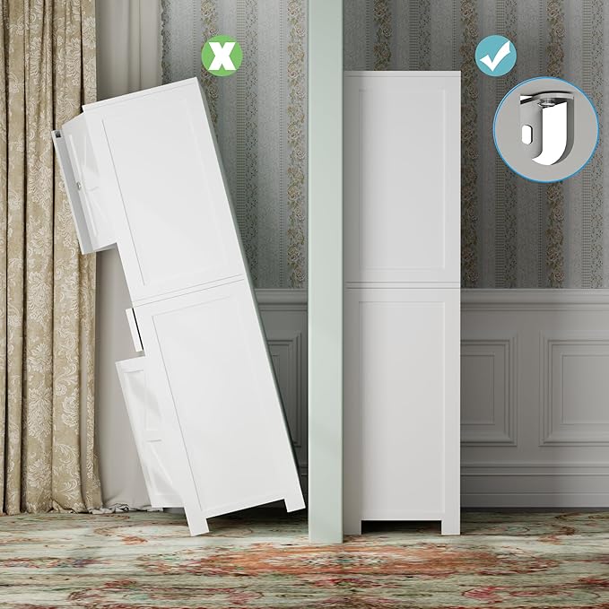 ANWBROAD 67” Bathroom Storage Cabinet Tall Storage Cabinet with Adjustable Shelves and Drawers Freestanding for Bathroom Kitchen Pantry Living Room Cabinet USBC002W-Ruum Studio Home