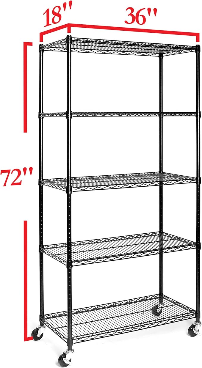 Seville Classics UltraDurable Heavy Duty NSF Solid Steel Wire Rack Storage Unit, Organizer for Garage, Warehouse, Office, Restaurant, Classroom, Kitchen, Black, 5-Tier Shelving, 36" W x 18" D-Ruum Studio Home