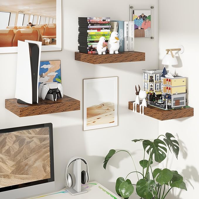 Deep Floating Shelves for Wall | 16 Inch Wide x 12 Inch Deep Floating Shelves Set of 2 | Rustic Wood Wide Wall Shelves | Bookshelf Laundry Shelf TV Shelf-Ruum Studio Home