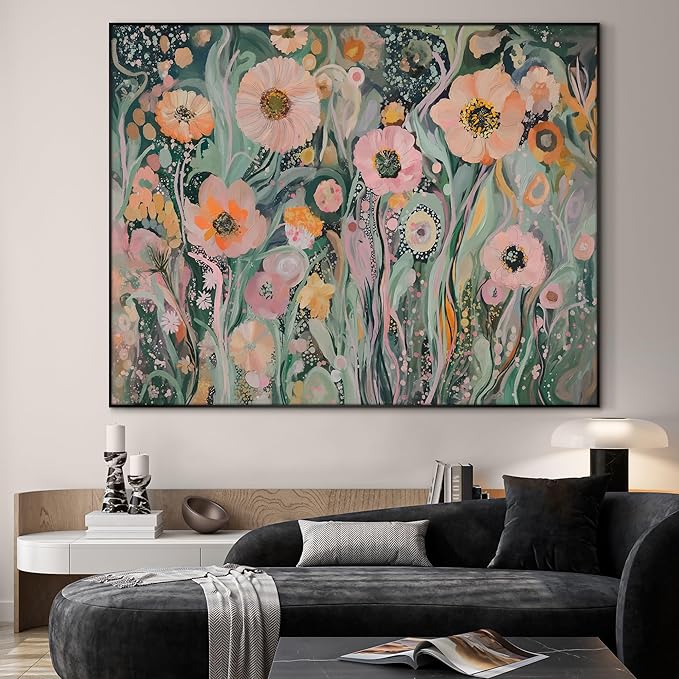 SIGNWIN 36"x46" Extra Large Framed Wall Art Whimsical Garden Bloom, Colorful Abstract Floral for Home Living Room Bedroom Decor (Frame Assembly Required)-Ruum Studio Home