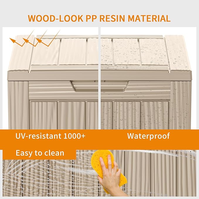 28 Gallon Deck Box Large Outdoor Storage for Patio Furniture,Outdoor Cushions,Garden Tools and Pool Supplies,Waterproof,Resin,Lockable(Grey)-Ruum Studio Home