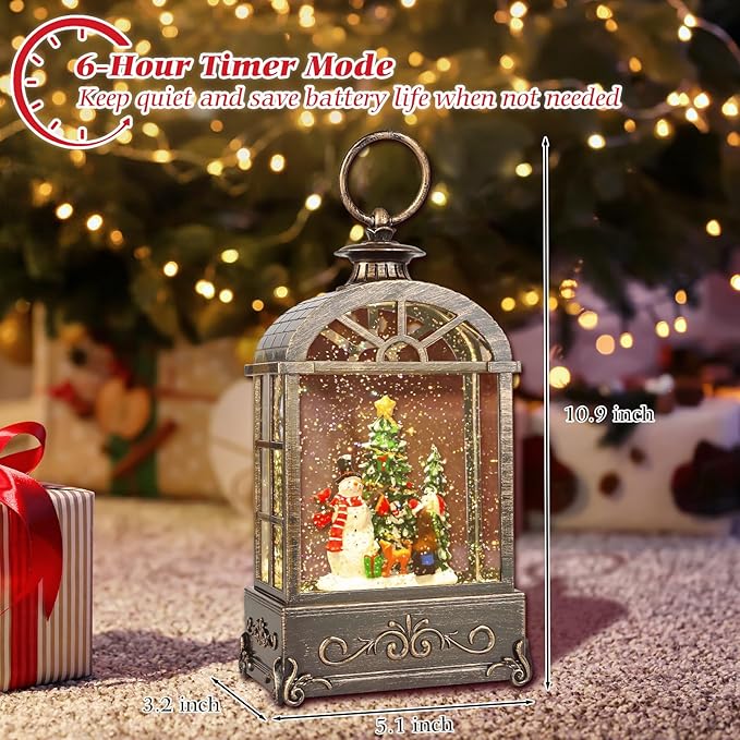 Christmas Snow Globes Lantern,Musical Snow Globes,Christmas Decorations Indoor for Home,Battery Or USB Powered,with 6 Hour Timer,Christmas Lantern for Festival Decoration,Snowman Child-Ruum Studio Home