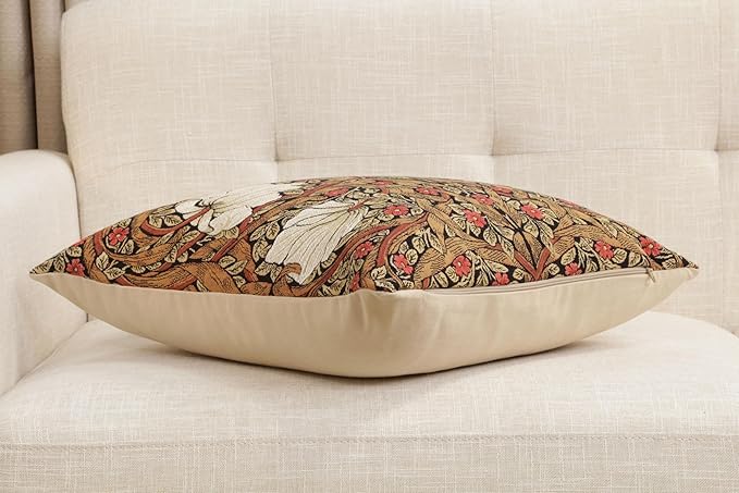Charlotte Home Furnishings Pimpernel Tobacco Brown Floral Throw Pillow Cover 18” x 18” – Botanical Tapestry Cushion Cover for Sofa or Bed | Jacquard Woven in Europe | Insert Not Included-Ruum Studio Home
