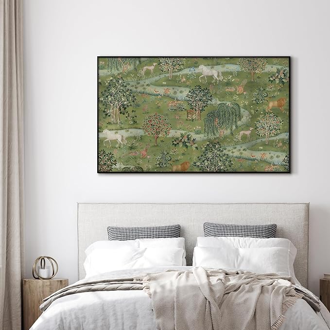 SIGNWIN 30"x60" Extra Large Framed Wall Art Medieval Fantasy Forest with Woodland Animals, Storybook-Inspired Scene for Home Living Room Bedroom Decor (Frame Assembly Required)-Ruum Studio Home
