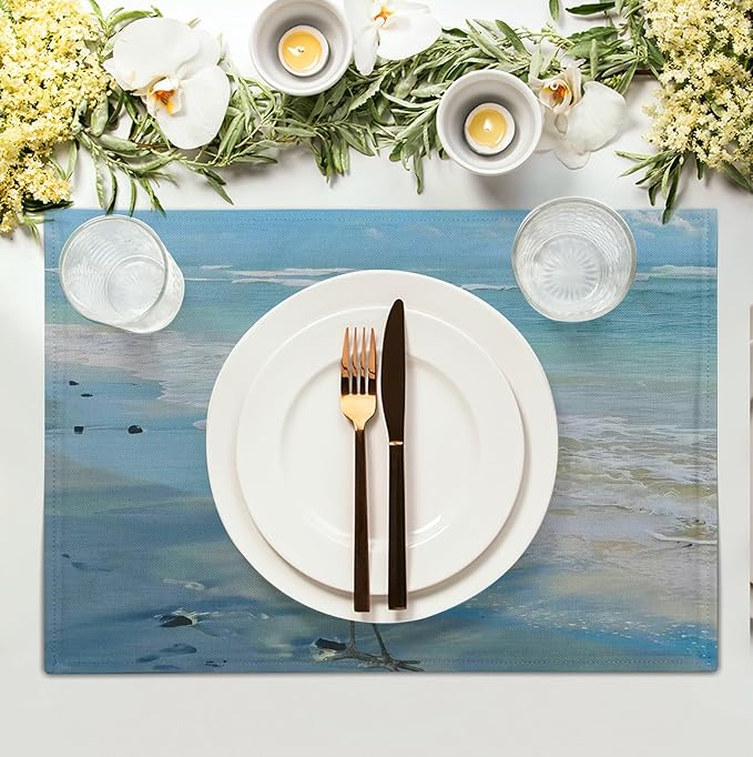 Blue Heron Placemats Set of 4 Summer Coastal Beach Pelican Placement Mats for Dining Table Nautical Ocean Bird Pattern Washable Non-Slip Heat-Resistant Linen Place Mats-Ruum Studio Home