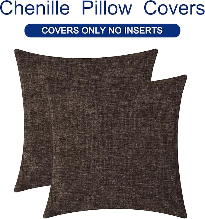 CaliTime Throw Pillow Covers Decorative 24 X 24 Inches Pack of 2 Cozy Chenille Cushion Cases for Couch Sofa Bed Living Room Home Coffee-Ruum Studio Home