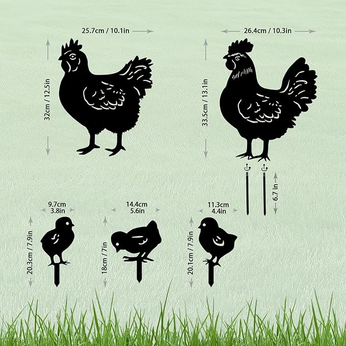 5 Pack Chicken Metal Garden Decorative Stakes, Weather Proof Silhouette Statues for Yard, Patio,Outdoor Decor for Chicken Lovers and Pet Owners-Ruum Studio Home