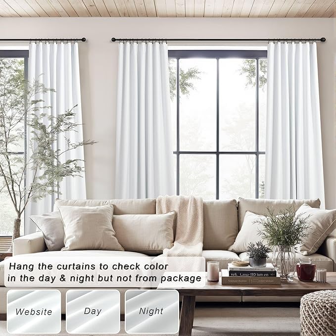 White Blackout Curtains 84 Inch Long 2 Panels Cotton Linen Thick Total Black Out Curtain for Bedroom Window 7ft Living Room Darkening Thermal Insulated Drapes Modern Farmhouse Shabby Chic 52x84 Length-Ruum Studio Home