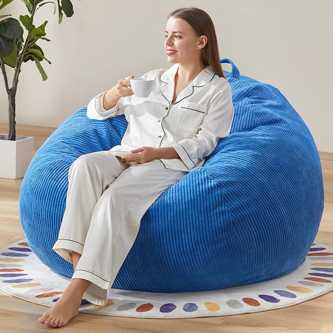 Hobestluk 3.5FT Bean Bag Chair Adult Bean Bag Chair Large Bean Bag Chair with Filler Included Teardrop Bean Bag with Removable Cover for Bedroom Living Room - (Large, Blue)-Ruum Studio Home