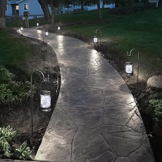 Mlambert Cool White 4 Pack Solar Hanging Mason Jar Lights with Stakes, Waterproof Decorative 30 LEDs Outdoor Solar Lantern Lamp Patio Garden Tree Yard-Ruum Studio Home