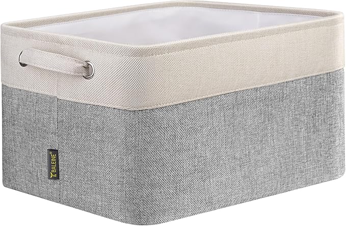 BALEINE 1 Pack Fabric Storage Bins for Shelves, Linen Storage Baskets for Organizing, Decorative Closet Bins for Clothes, Home (Grey, 12"x8"x8")-Ruum Studio Home