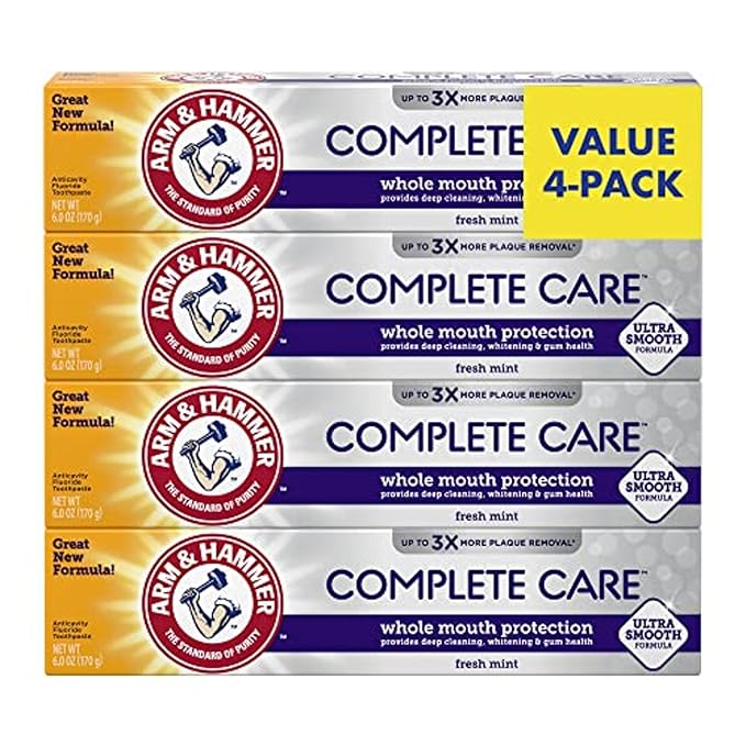 ARM & HAMMER Complete Care Toothpaste, Teeth Whitening Toothpaste with Baking Soda, Fluoride, Whole Mouth Protection, Fresh Mint Flavor, 6.0 oz (Pack of 4)-Ruum Studio Home