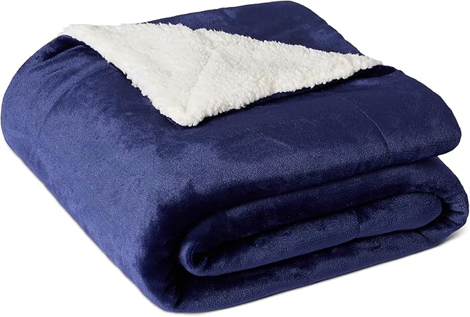 Amazon Basics Reversible Sherpa Throw Blanket, Navy, 50"x60"-Ruum Studio Home