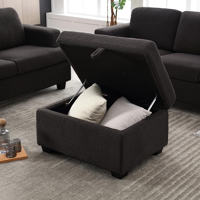 Ottoman Sofa, Modern Comfortable Ottoman with Storage Space for Living Room Apartment Lounge Sofa, Black Bouclé-Ruum Studio Home