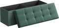 SONGMICS MAZIE Collection - 43 Inches Folding Storage Ottoman Bench, Ottoman Foot Rest, End of Bed Bench, Storage Chest, Load 660 lb, for Living Room, Bedroom, Entryway, Retro Green ULSF077C01-Ruum Studio Home
