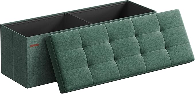 SONGMICS MAZIE Collection - 43 Inches Folding Storage Ottoman Bench, Ottoman Foot Rest, End of Bed Bench, Storage Chest, Load 660 lb, for Living Room, Bedroom, Entryway, Retro Green ULSF077C01-Ruum Studio Home
