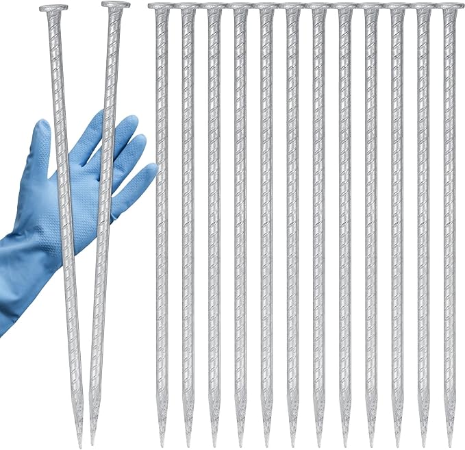 Tandefio 12 Pcs 14 Inch Rebar Stakes, 1/2 Inch Diameter Threaded Galvanized Steel Ground Anchors Plant Support Garden Stakes, Heavy Duty Metal Landscape Spikes for Speed Bump Tent-Ruum Studio Home