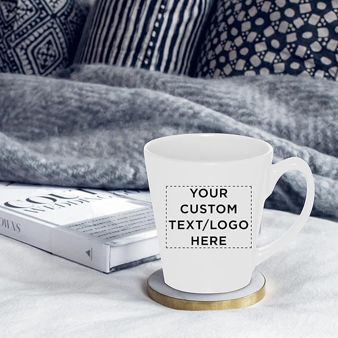 DISCOUNT PROMOS Custom Glossy Ceramic Latte Coffee Mug 12 oz. Set of 100, Personalized Bulk Pack - Perfect for Tea, Espresso, Cappuccino, Hot Cocoa - White-Ruum Studio Home