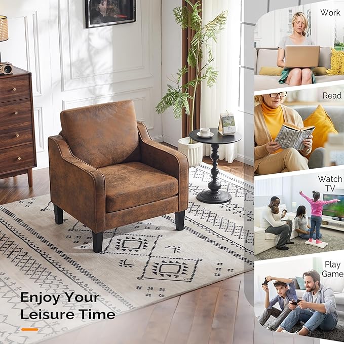 VINGLI Accent Chair for Living Room Chairs Rustic Reading Chair for Bedroom Scooped Arm Chair Mid Century Modern Accent Chairs Upholstered Comfy Chair for Apartment, Waiting Room-Ruum Studio Home