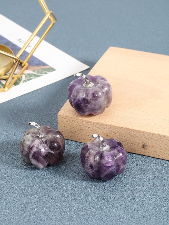 Jovivi Amethyst Crystal Pumpkin Figurine, 1.2" Mini Carved Gemstone Pumpkin Statue Decor Healing Stones Decorative Ornaments for Fall Harvest Thanksgiving Halloween Decorations Home Decor-Ruum Studio Home