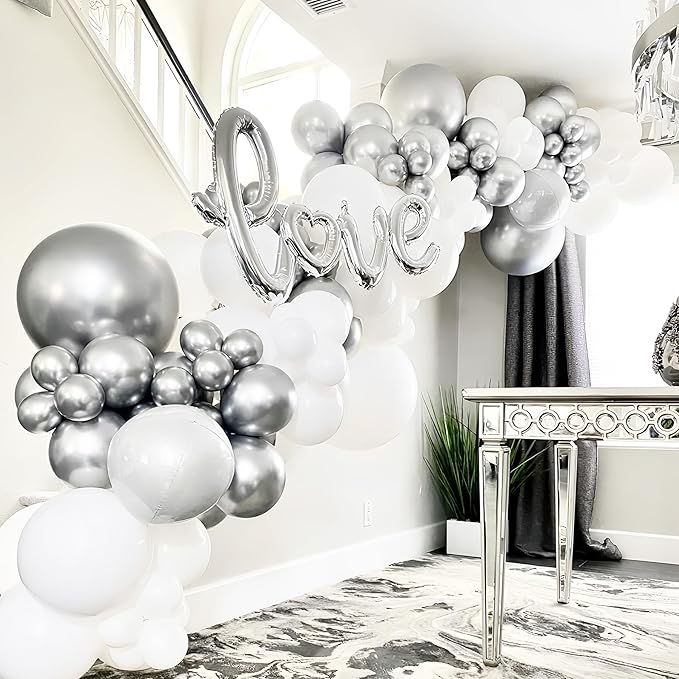 130pcs Metallic Silver Balloons Different Sizes 18" 12" 10" 5" Chrome Silver Balloon Garland Arch Kit for Graduation Birthday Baby Shower Wedding Anniversary New Year Party Decorations-Ruum Studio Home