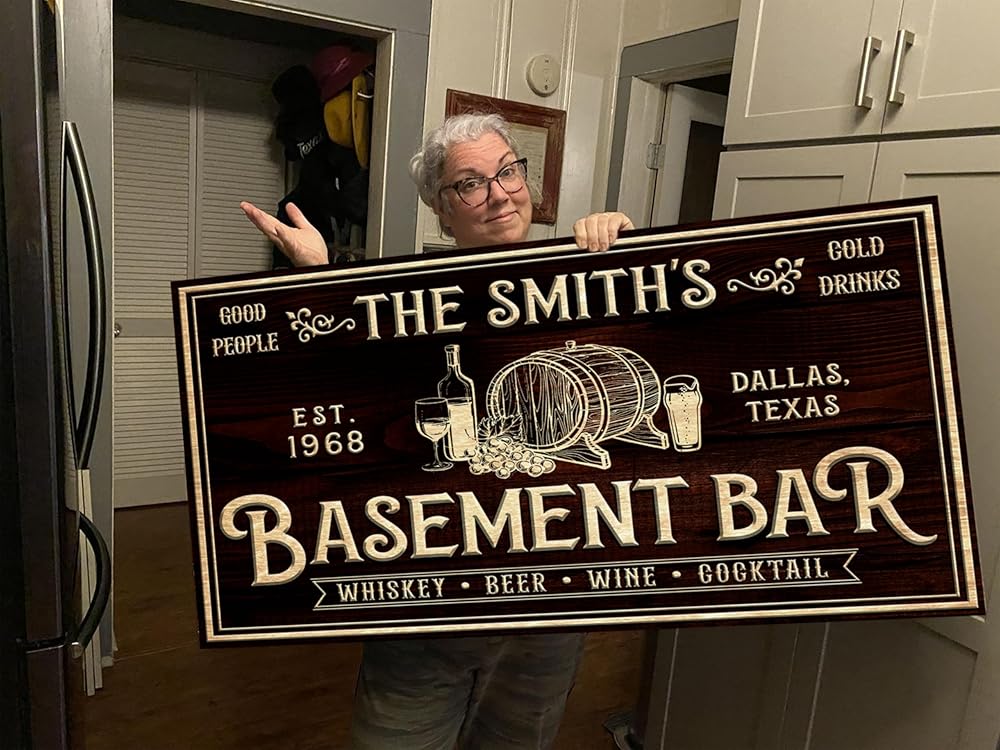 Tailored Canvases Custom Bar Sign - Personalized Basement Bar Decor, Lounge Canvas Wall Art for Man Cave, Kitchen, Pub & Diner, Rustic Home Bar Sign, Ready-to-Hang, Unique Printable Art-Ruum Studio Home
