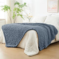 Bigacogo Chunky Knit Throw Blanket for Couch, 51x63 inches, 100% Hand Knitted with Thick Jumbo Chenille Yarn, Cozy Soft Large Rope Knot Cable Crochet Blankets for Sofa Bed Living Room, Cold Sea Blue-Ruum Studio Home