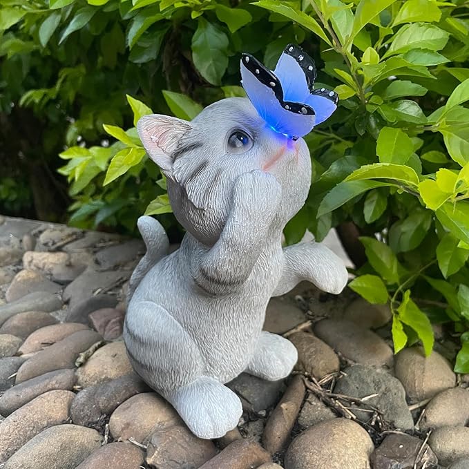 Solar Cat Outdoor Figurines Garden Decor with Butterfly Cat Statue Light for Lawn Ornaments Porch Patio Balcony Yard Decorations Outdoor Birthday Gifts for Women Grandma Mother’s Day-Ruum Studio Home