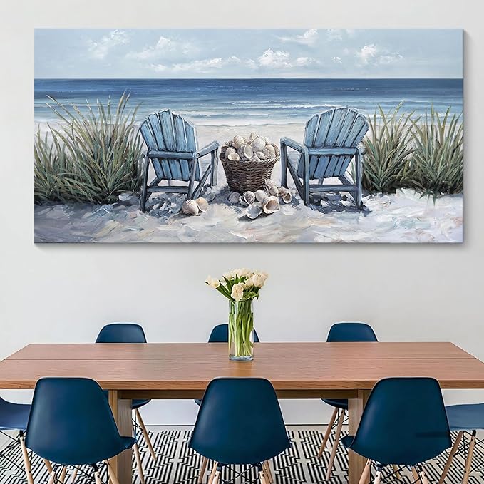 HGUAOA Coastal Wall Art - Large Landscape Wall Pictures for Living Room, Bedroom Pictures, Ocean Beach Artwork, Blue Wall Art, Above Bed Decor, Coastal Landscape Wall Art, Beach Pinting-Ruum Studio Home