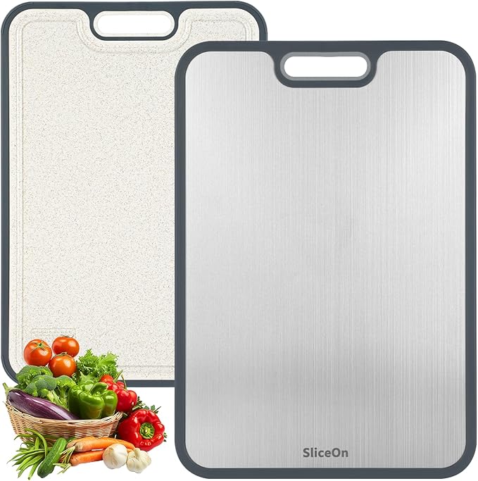 Titanium Cutting Board for Kitchen, Double Sided Cutting Boards for Meal Prep with Pure Titanium and Wheat Straw PP, Dishwasher Safe Chopping Board for Meat Vegetables Fruits, Large Size, 16”×11”-Ruum Studio Home