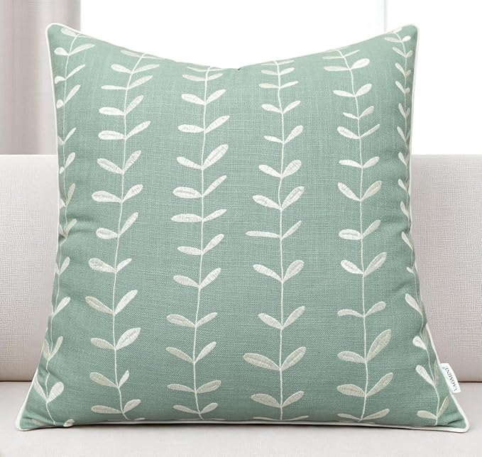 VAGMINE Embroidered Lollipop Pillow Cover - 18x18 Inches Square - 100% Cotton Light Teal Decorative Cushion Cover - Modern Textured Embroidery - Elegant Accent for Sofa, Bed, Living Room-Ruum Studio Home