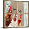 Visual Art Decor Rooster Decor Funny Chicken Picture Wall Decor Rustic Farmhouse Window Painting Framed 24x24 inch, Rustic Country Front Door Welcome Sign-Ruum Studio Home