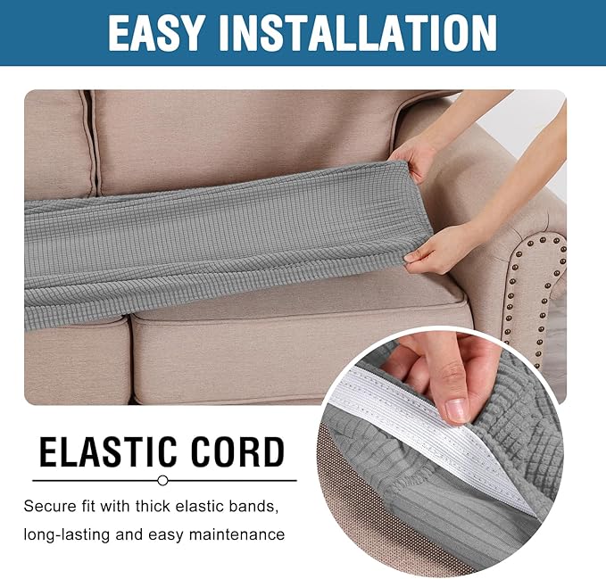 H.VERSAILTEX Super Stretch Individual Seat Cushion Covers Sofa Covers Couch Cushion Covers Slipcover Sets Thick Jacquard Textured Twill Fabric (1 Piece Loveseat Cushion Cover, Dove)-Ruum Studio Home