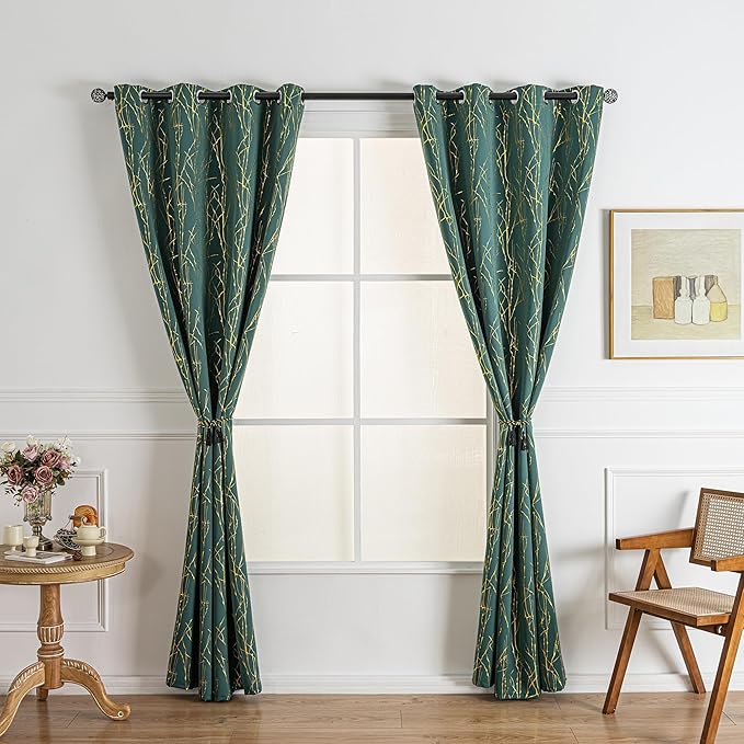 Grommets Blackout Long Window Curtains Green Gold-52W*95L 2PCS Drapes for Bedroom-Ruum Studio Home