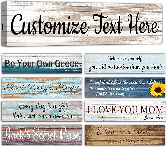 CHAOSETKEN Custom Text Sign Wall Art Personalized Family Quote Wall Decor Family Sign Canvas Prints Customized Wood Text Quote Pictures Rustic Farmhouse Decor Framed (16L x 4W)-Ruum Studio Home