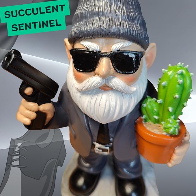 Gnome Decoration for Garden & Home - Professional Hitman Look Statue, Léon Inspired 8.7 Inch Resin Decor, Unique Outdoor Gift for Women/Men-Ruum Studio Home