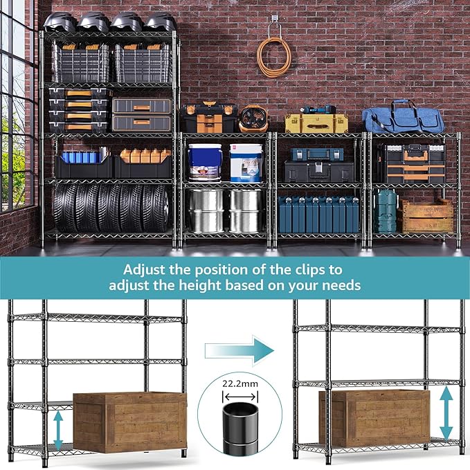 1750 lbs Steel Storage Shelving 5-Tier Utility Shelving Unit Steel Organizer Wire Rack for Home,Kitchen,Office,Garage, 1750 LBS Capacity 17.7" D x 47.2" W x 72.3" H-Ruum Studio Home